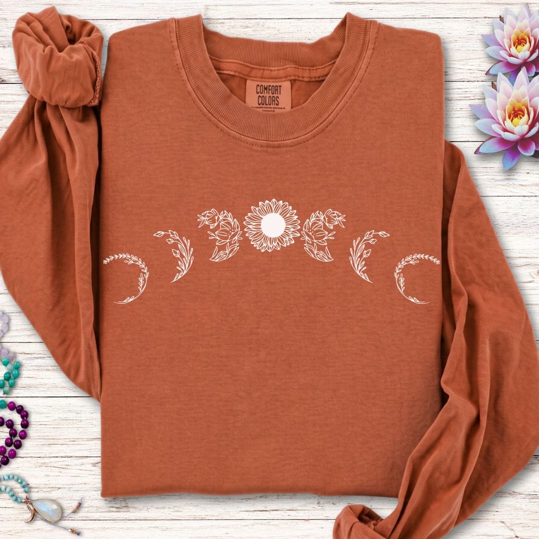 Printify Long-sleeve Sunflower Moon Phases Long Sleeve Tee Yam / S