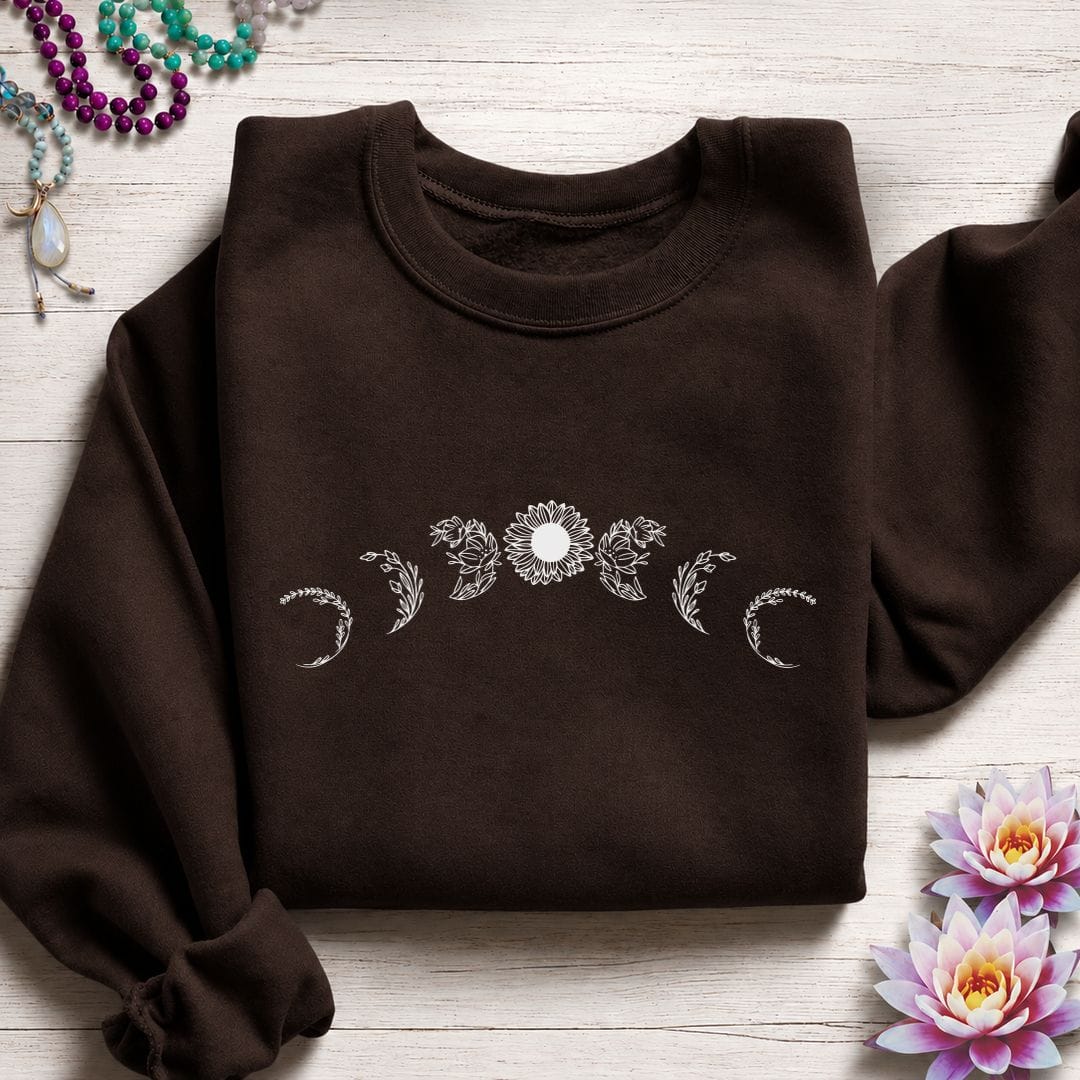 Sunflower Moon Phases Sweatshirt Dark Chocolate
