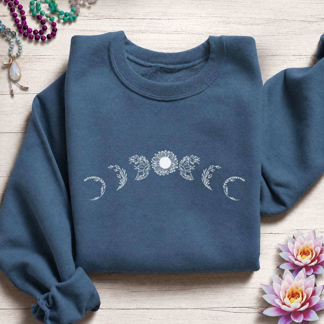 Sunflower Moon Phases Sweatshirt Indigo Blue