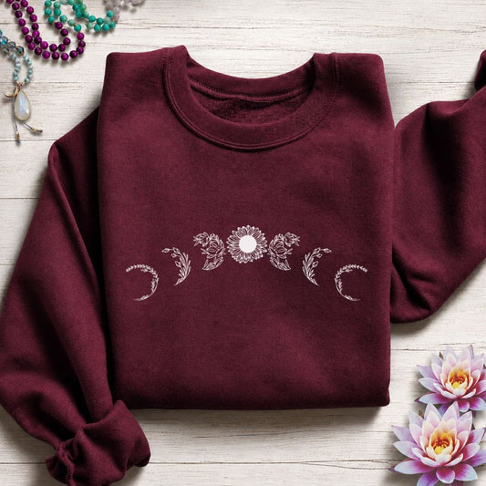 Sunflower Moon Phases Sweatshirt Maroon