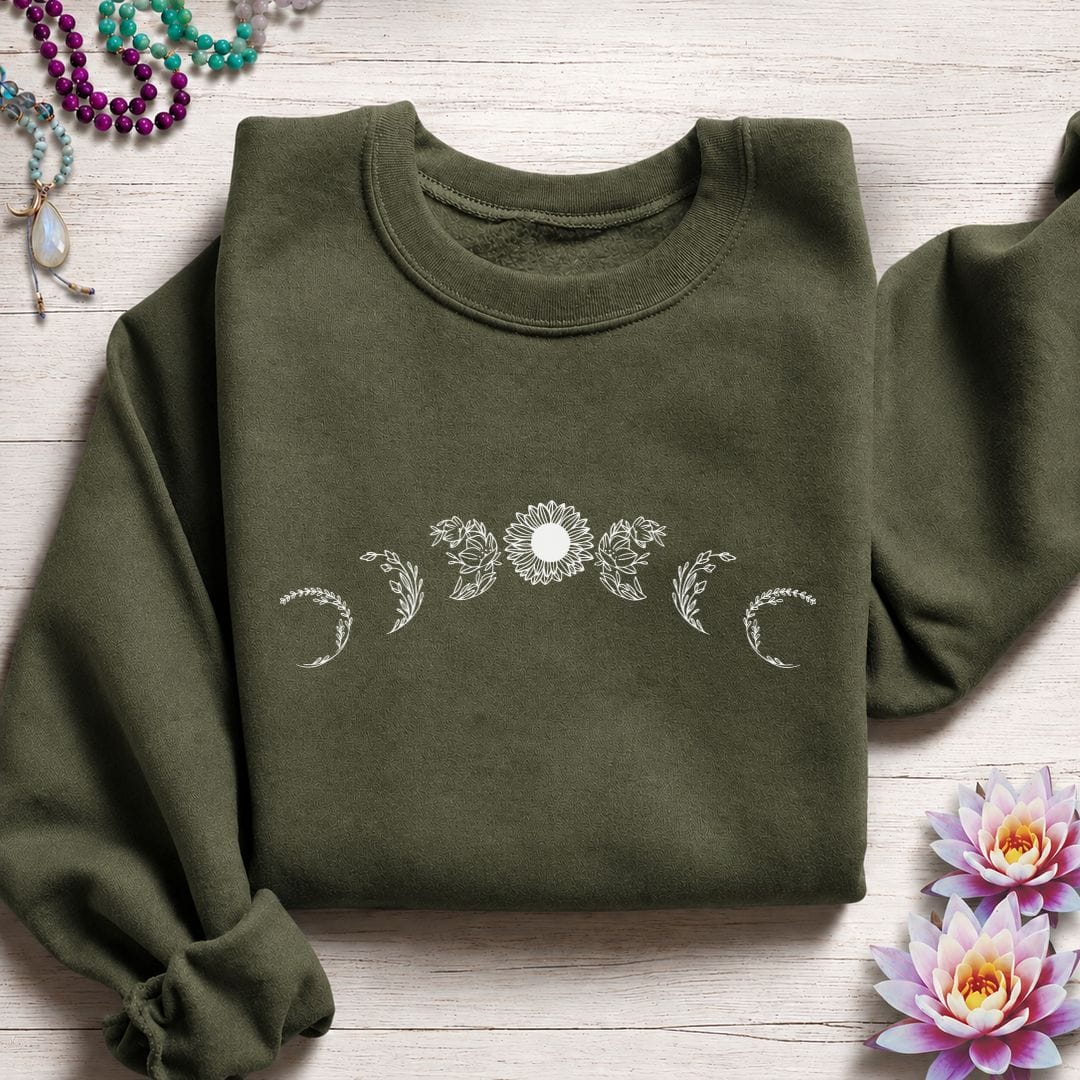 Sunflower Moon Phases Sweatshirt Military Green