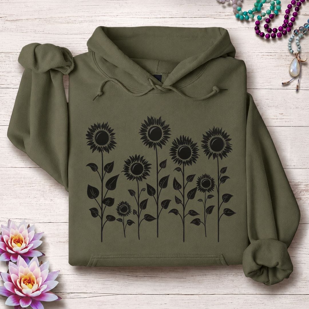 Printify Hoodie Sunflowers Hoodie Military Green / S