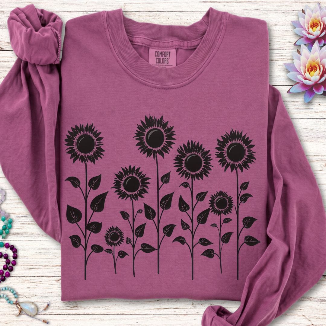 Printify Long-sleeve Sunflowers Long Sleeve Tee Berry / S