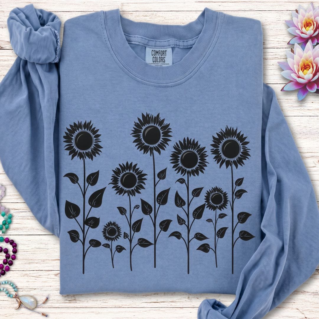 Printify Long-sleeve Sunflowers Long Sleeve Tee Blue Jean / S
