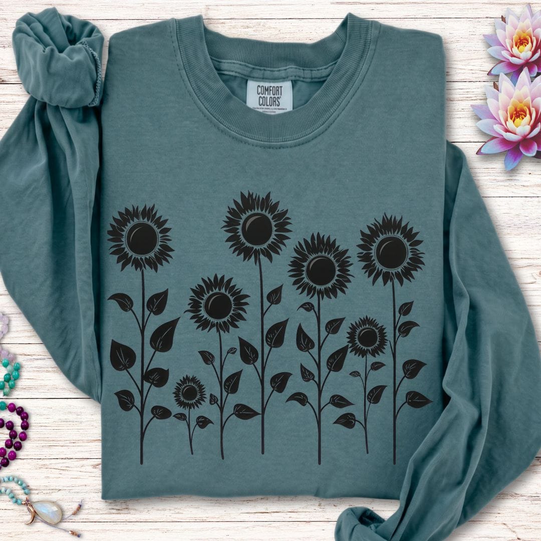 Printify Long-sleeve Sunflowers Long Sleeve Tee Blue Spruce / S