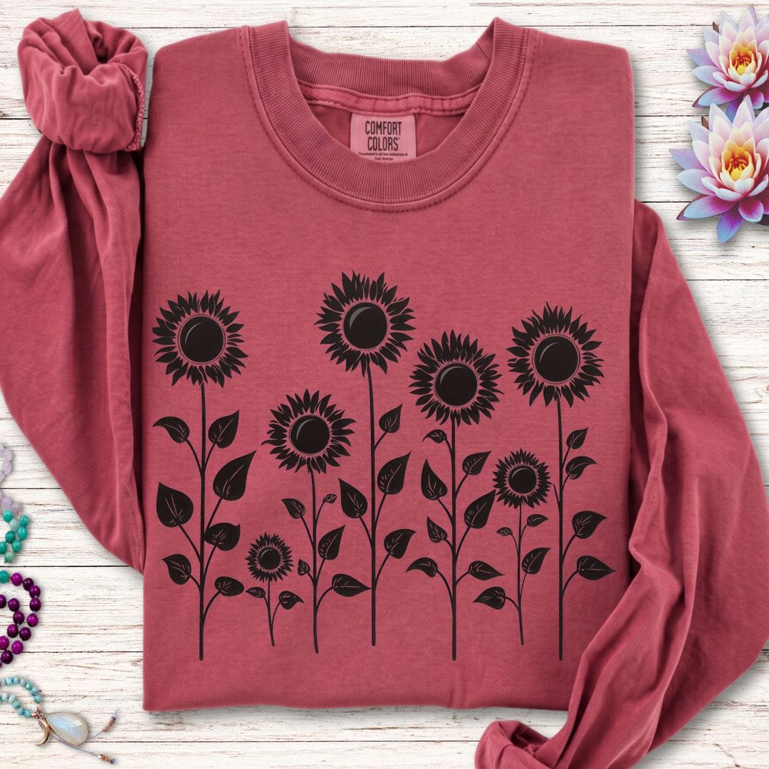 Printify Long-sleeve Sunflowers Long Sleeve Tee Crimson / S