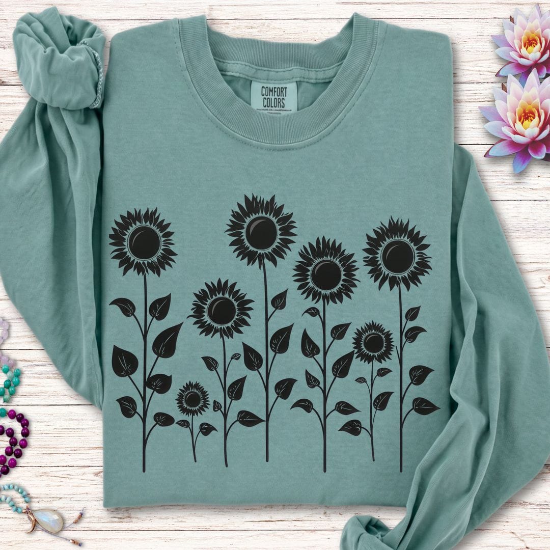 Printify Long-sleeve Sunflowers Long Sleeve Tee Light Green / S