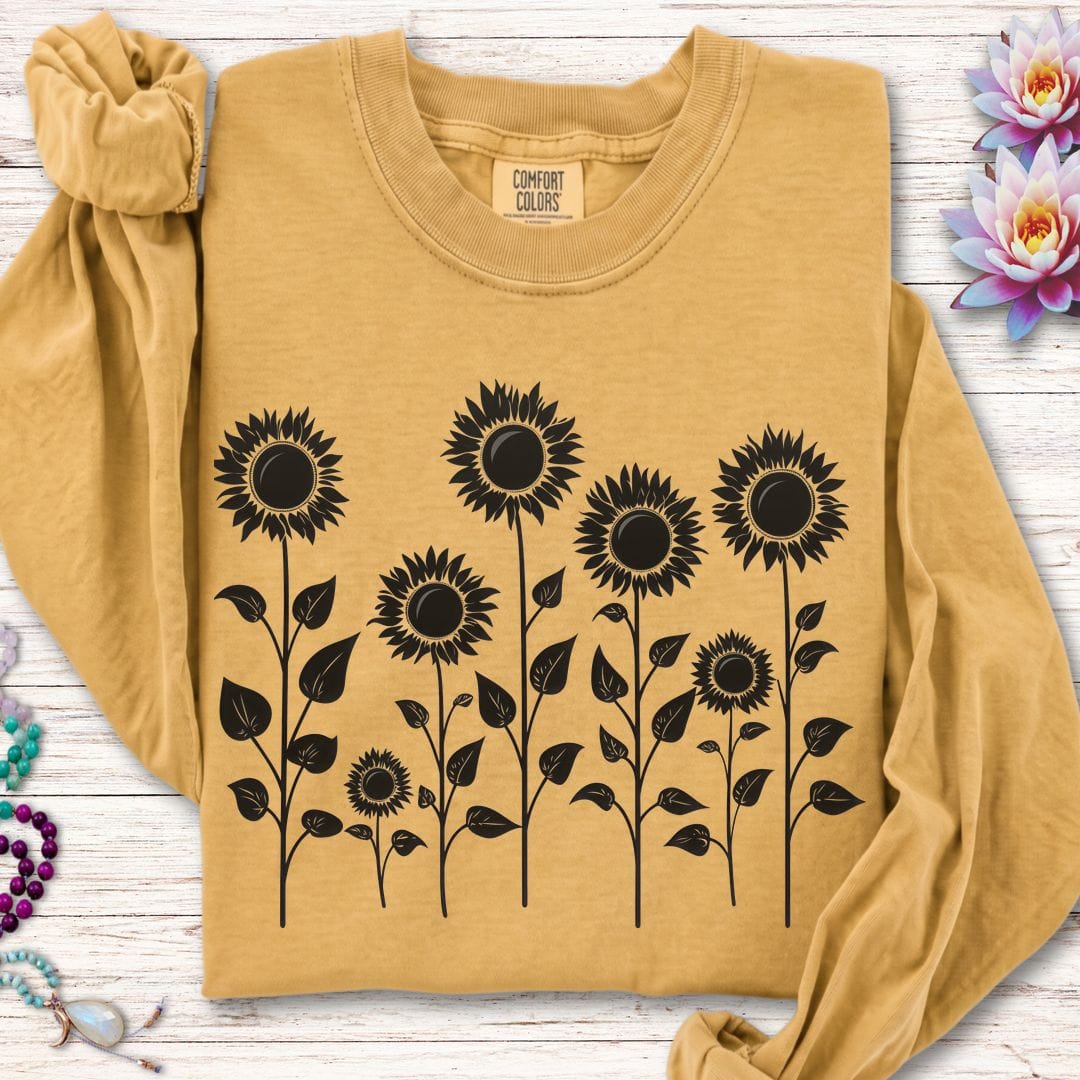 Printify Long-sleeve Sunflowers Long Sleeve Tee Mustard / S