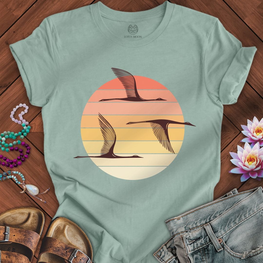 Printify T-Shirt Sunset Herons Tee Dusty Blue / S