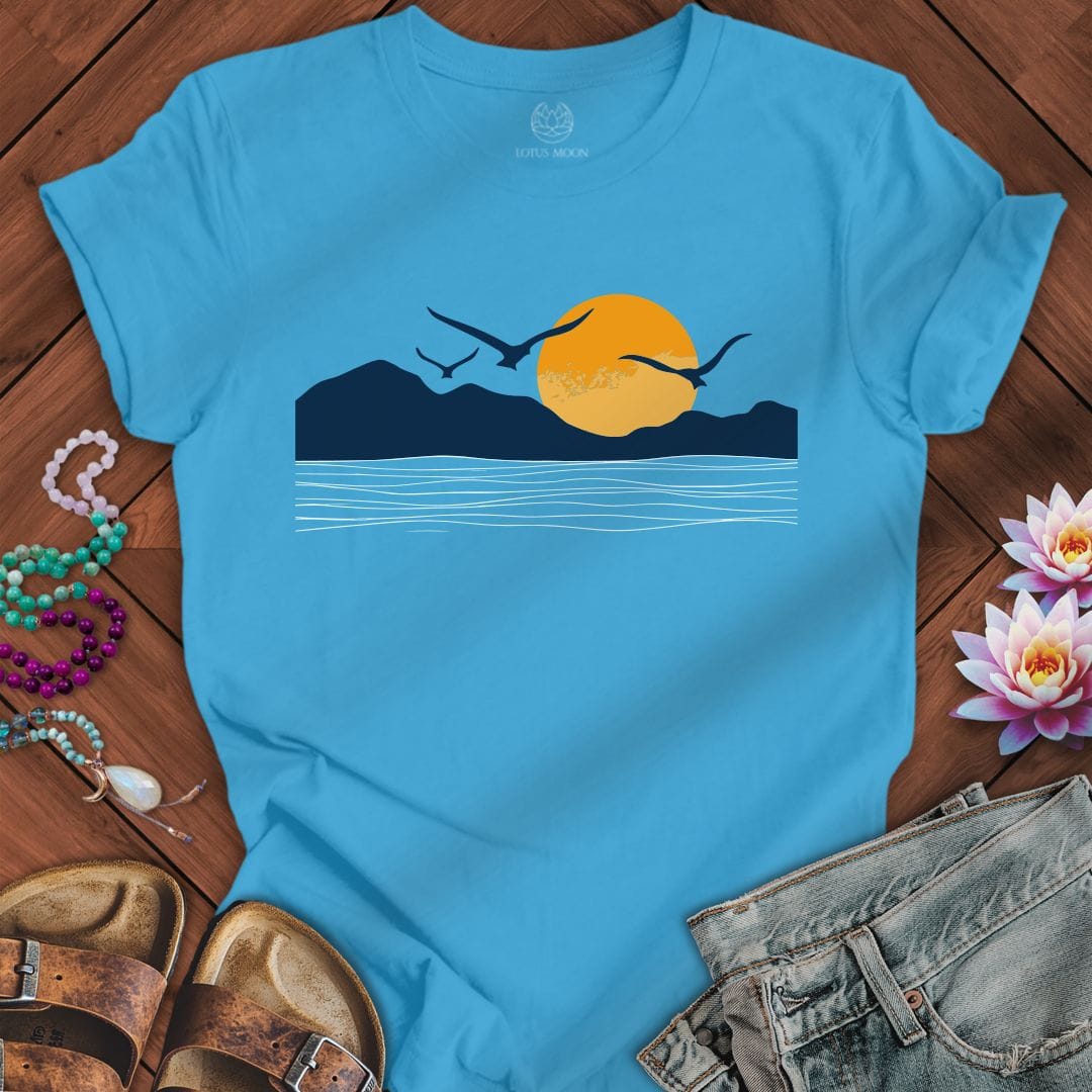 Printify T-Shirt Sunset Seagulls Tee Aqua / S
