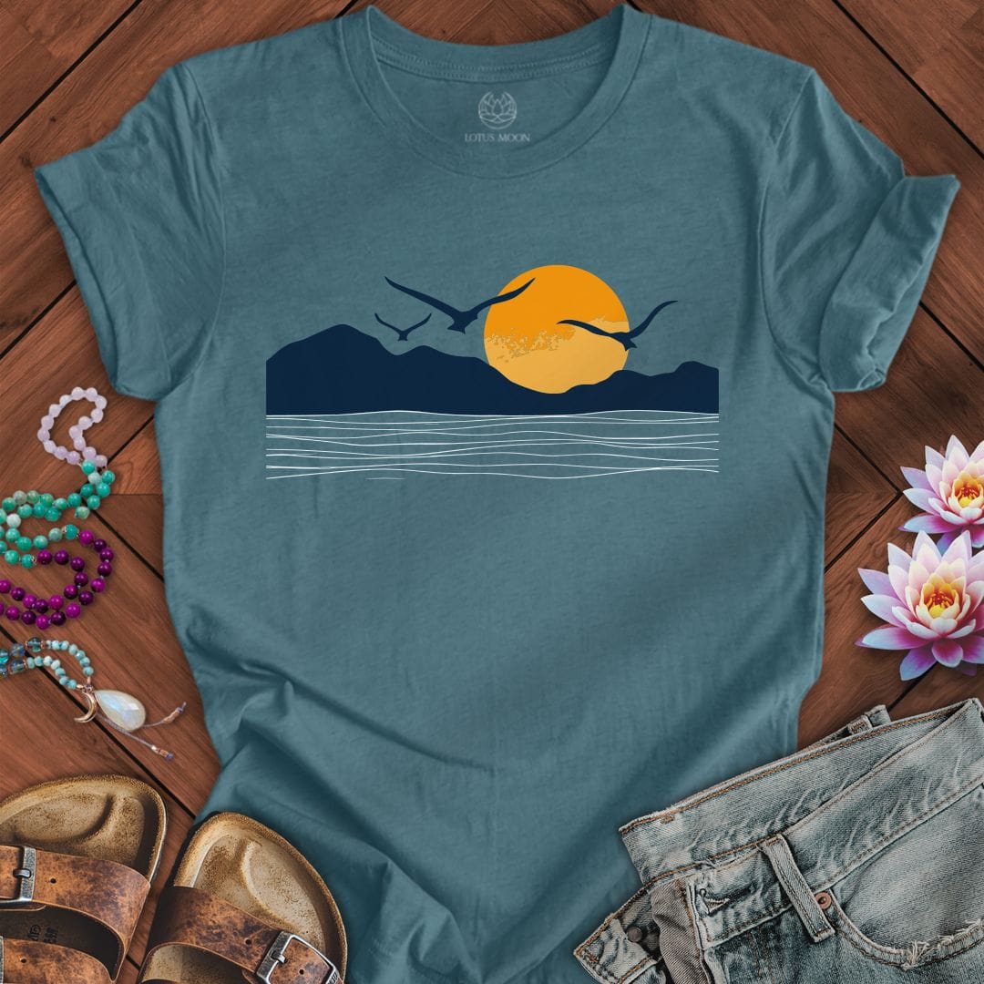 Printify T-Shirt Sunset Seagulls Tee Heather Deep Teal / S