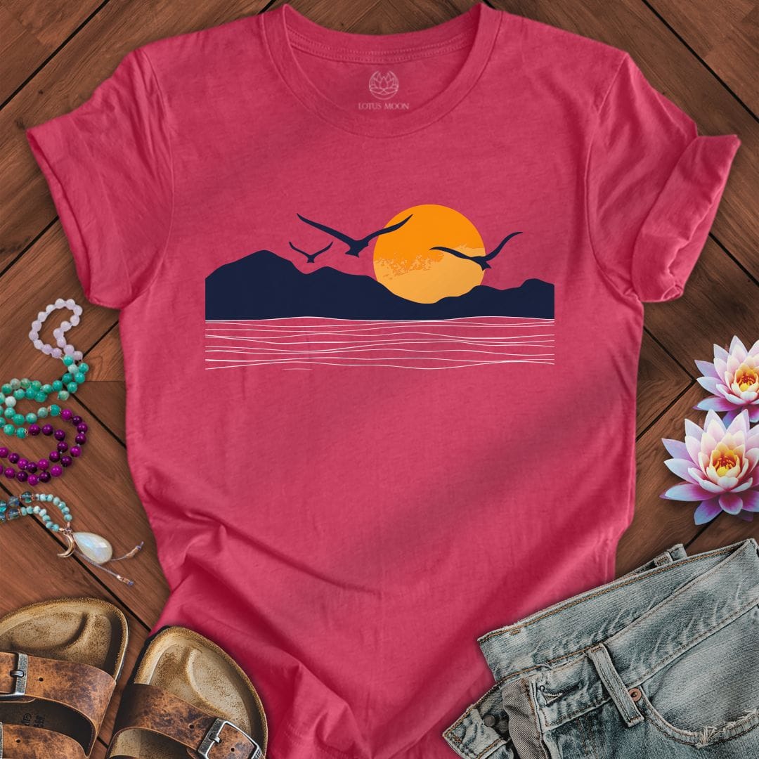 Printify T-Shirt Sunset Seagulls Tee Heather Raspberry / S