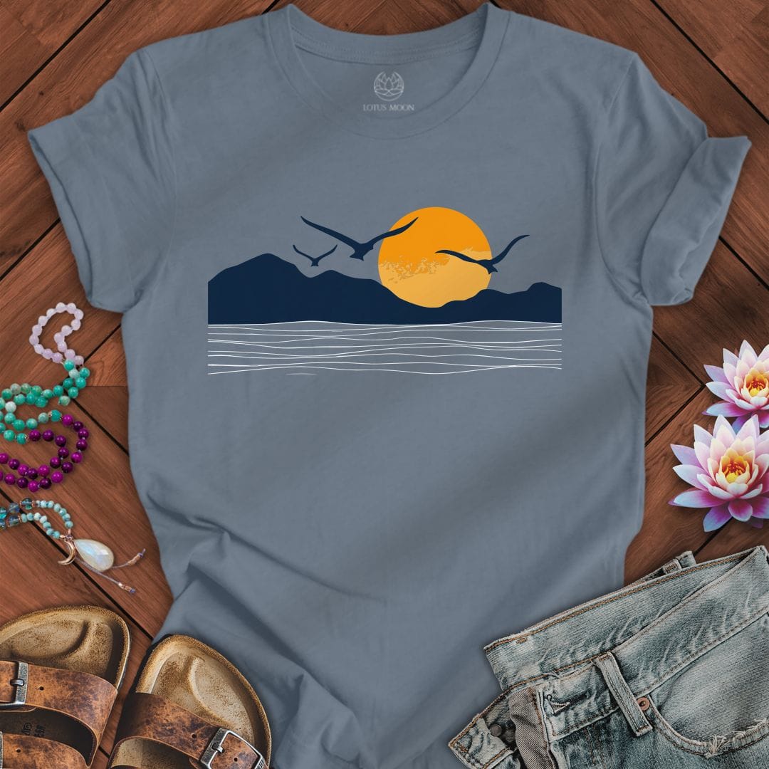 Printify T-Shirt Sunset Seagulls Tee Steel Blue / S