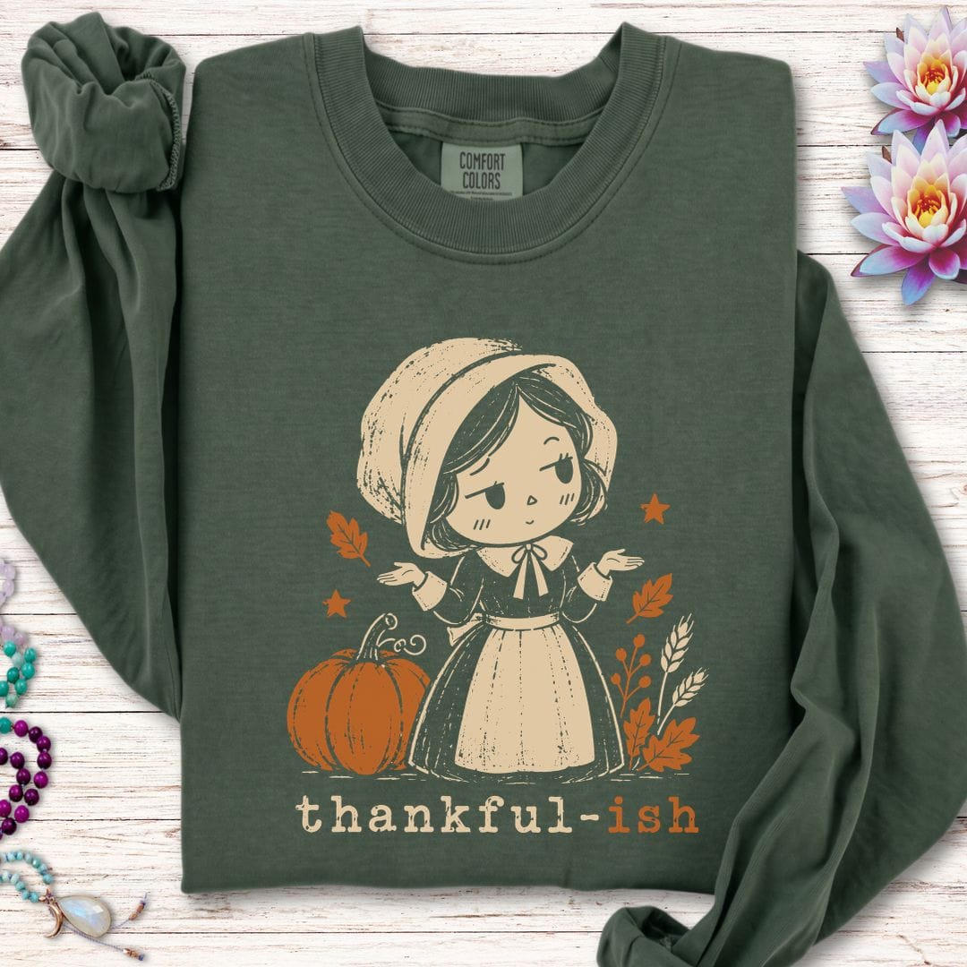 Printify Long-sleeve Thankful-ish Long Sleeve Tee Hemp / S