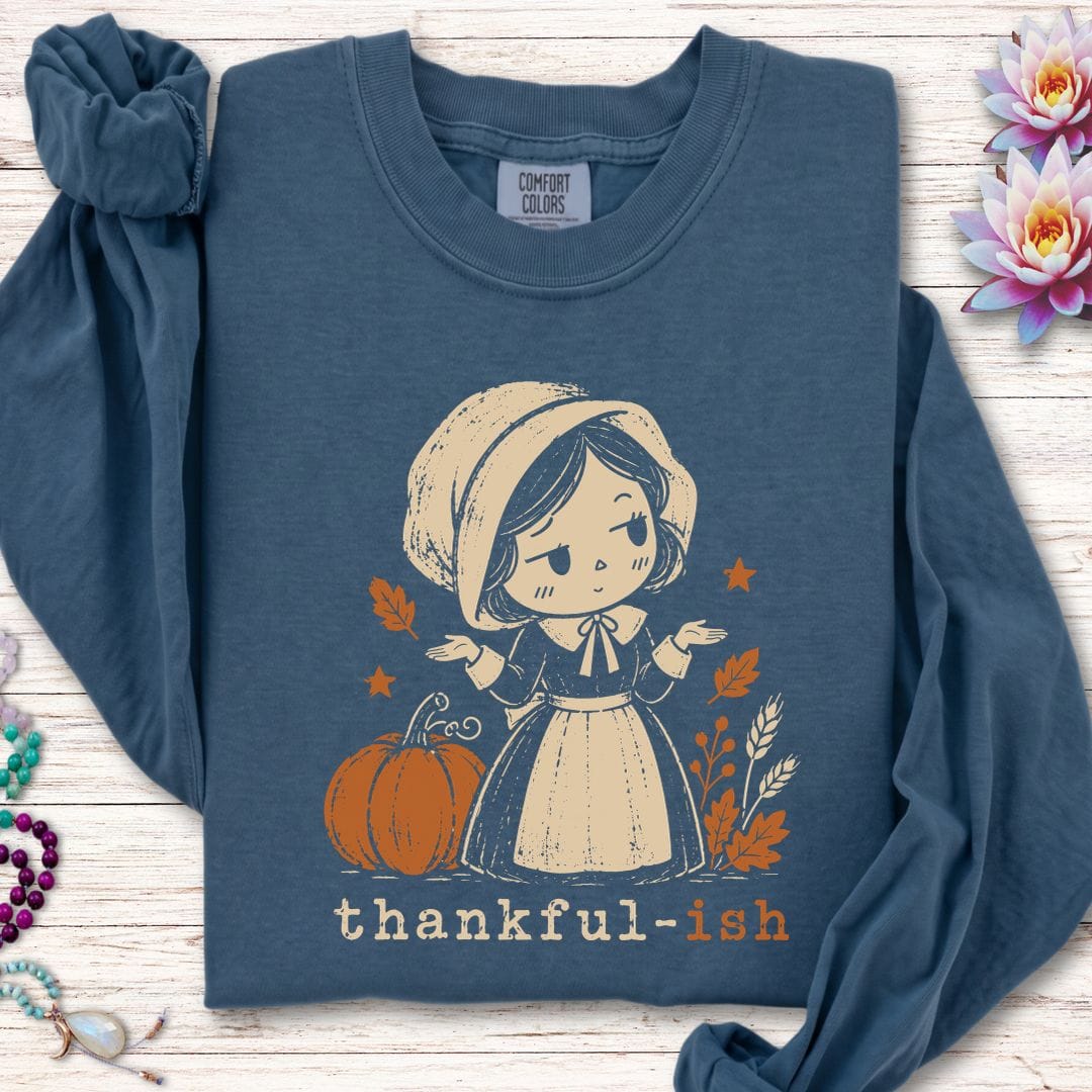 Printify Long-sleeve Thankful-ish Long Sleeve Tee Midnight / S