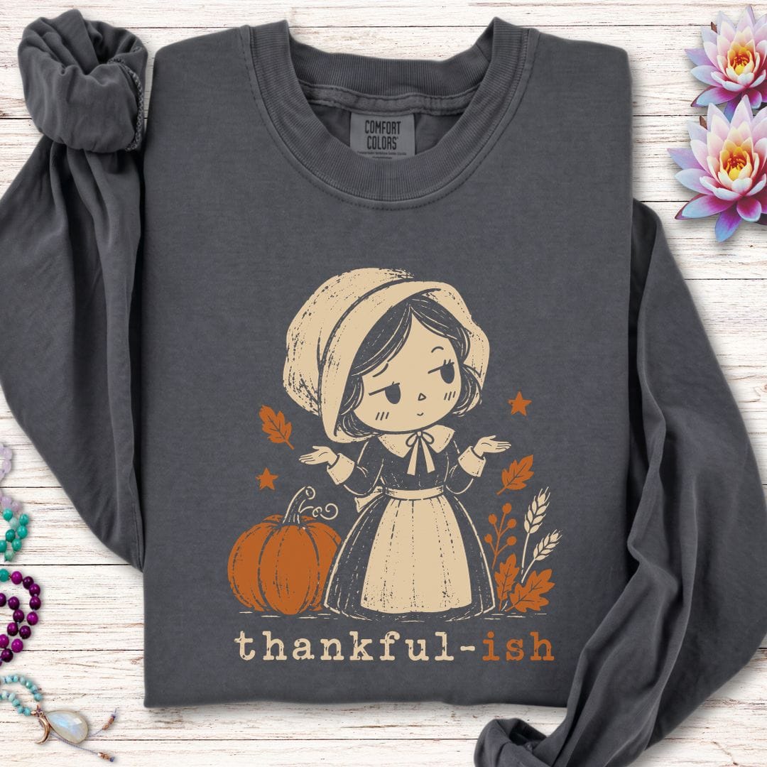 Printify Long-sleeve Thankful-ish Long Sleeve Tee Pepper / S