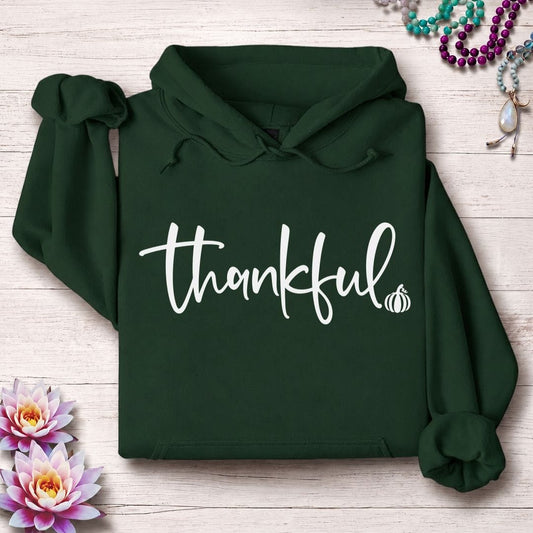 Thankful Script Hoodie Forest Green
