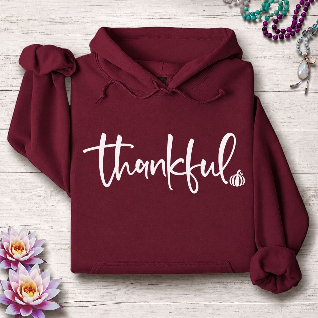 Thankful Script Hoodie Maroon