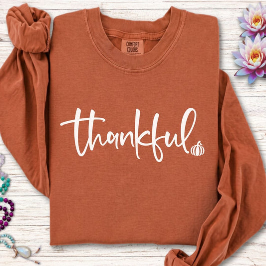 Thankful Script Long Sleeve Tee Yam