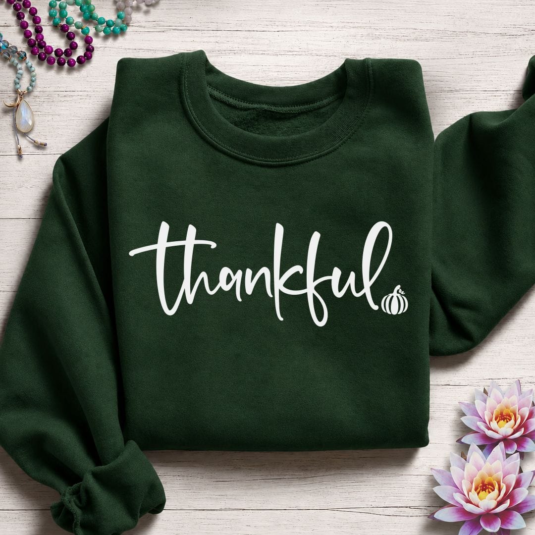 Thankful Script Sweatshirt Forest Green