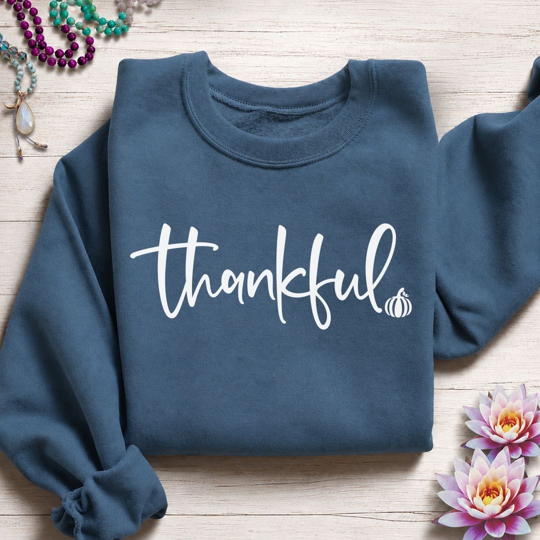 Thankful Script Sweatshirt Indigo Blue