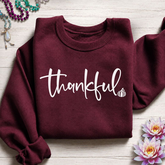 Thankful Script Sweatshirt Maroon