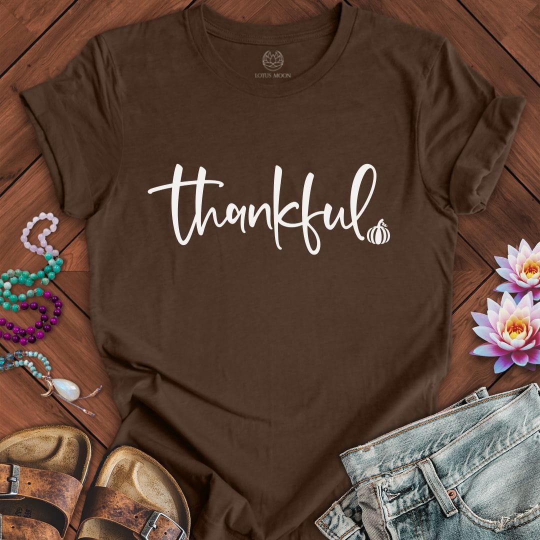 Thankful Script Tee Heather Brown