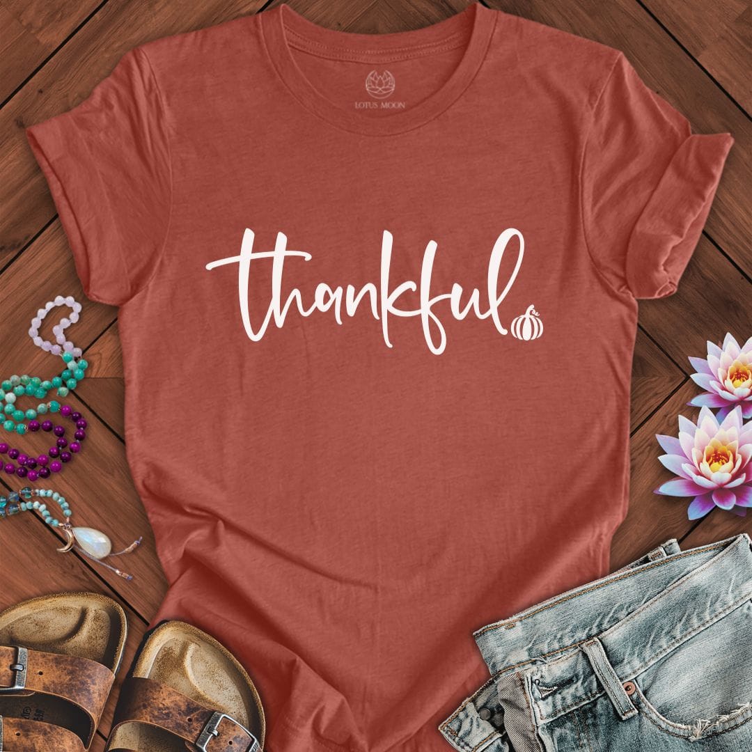 Thankful Script Tee Heather Clay