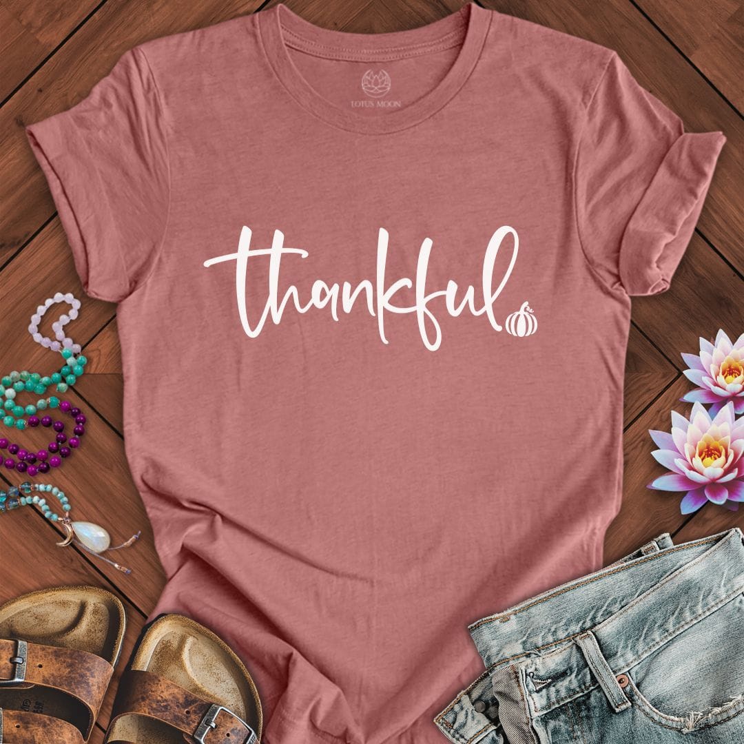 Thankful Script Tee Heather Mauve