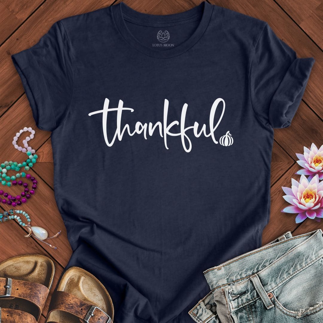 Thankful Script Tee Heather Midnight Navy