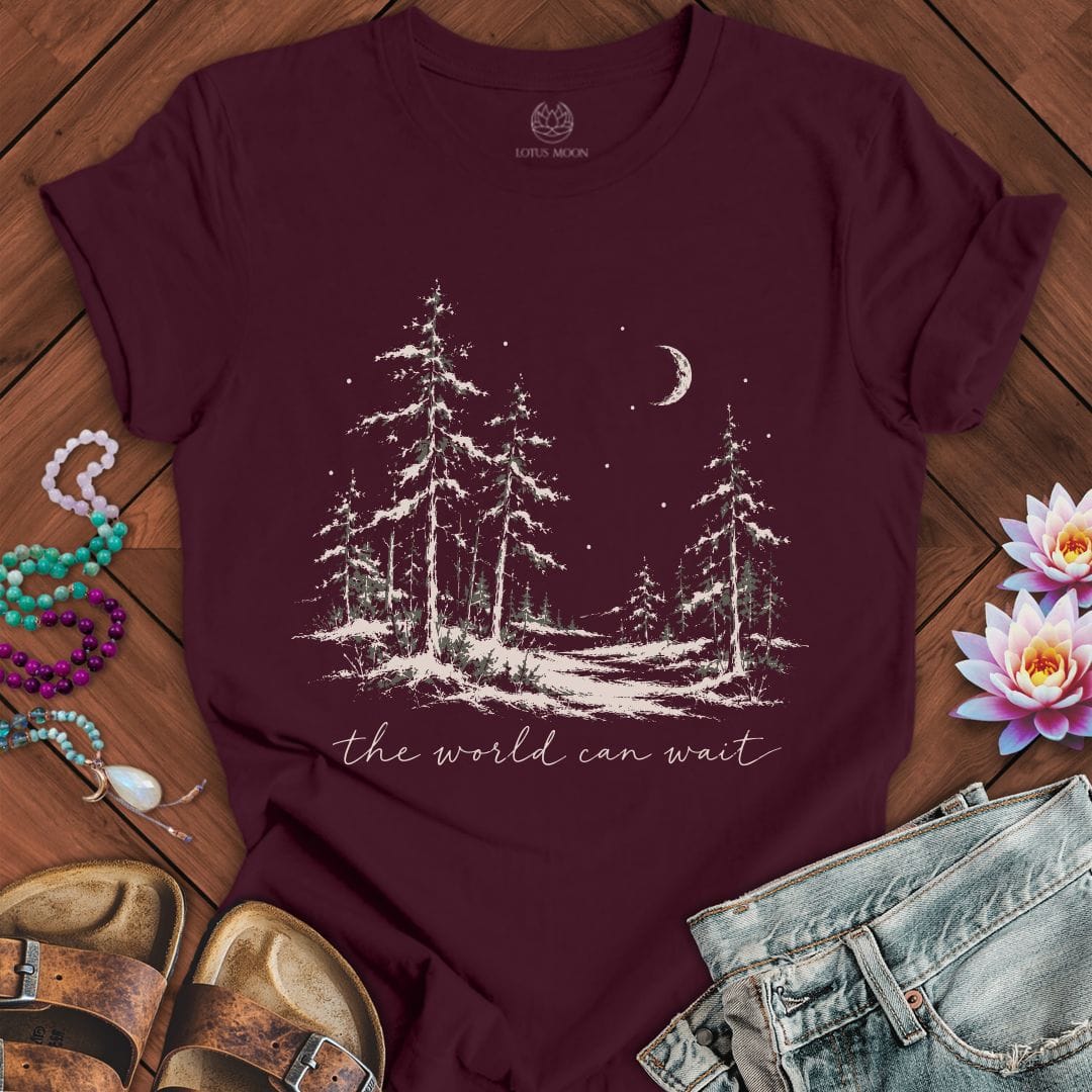 The World Can Wait Tee Maroon