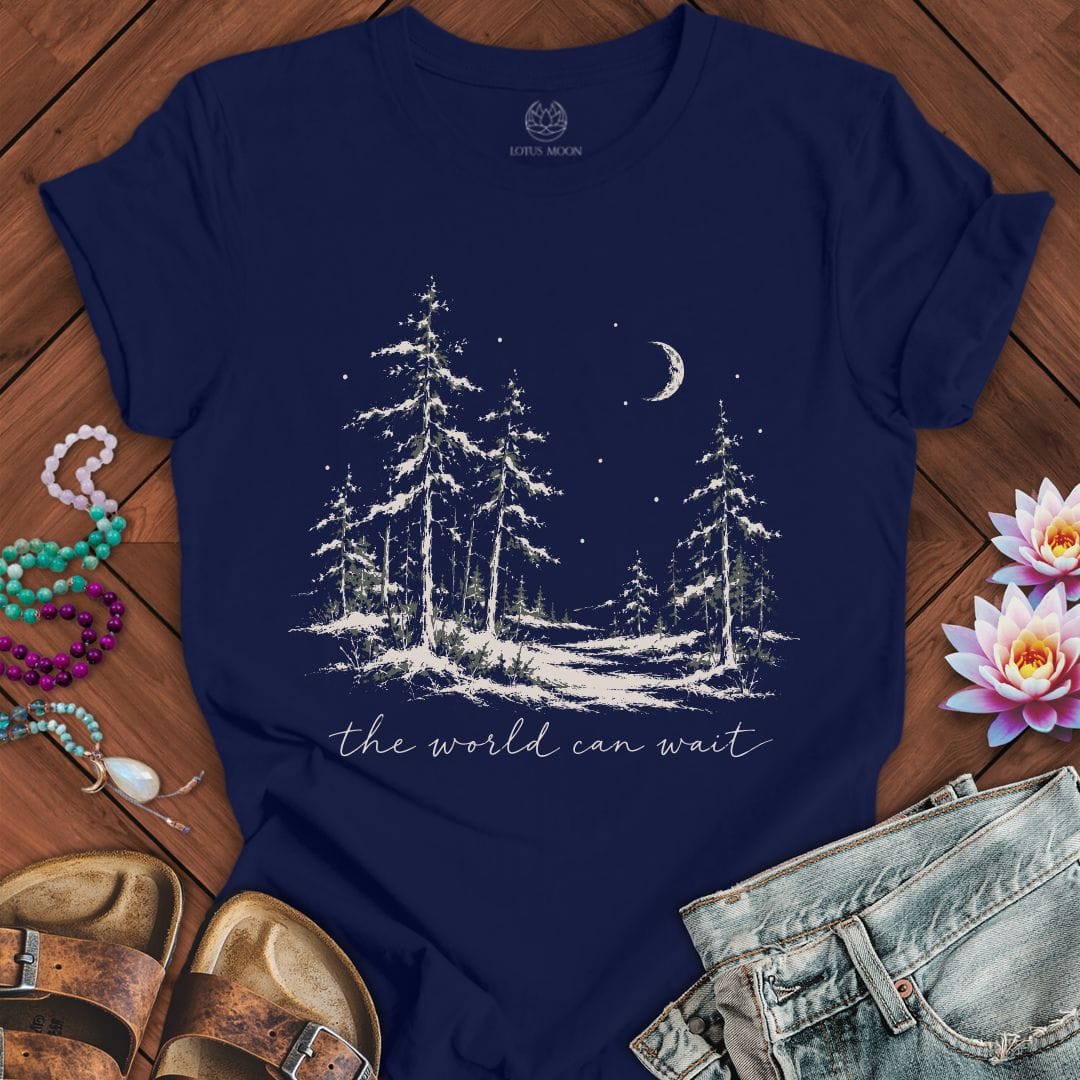The World Can Wait Tee Navy