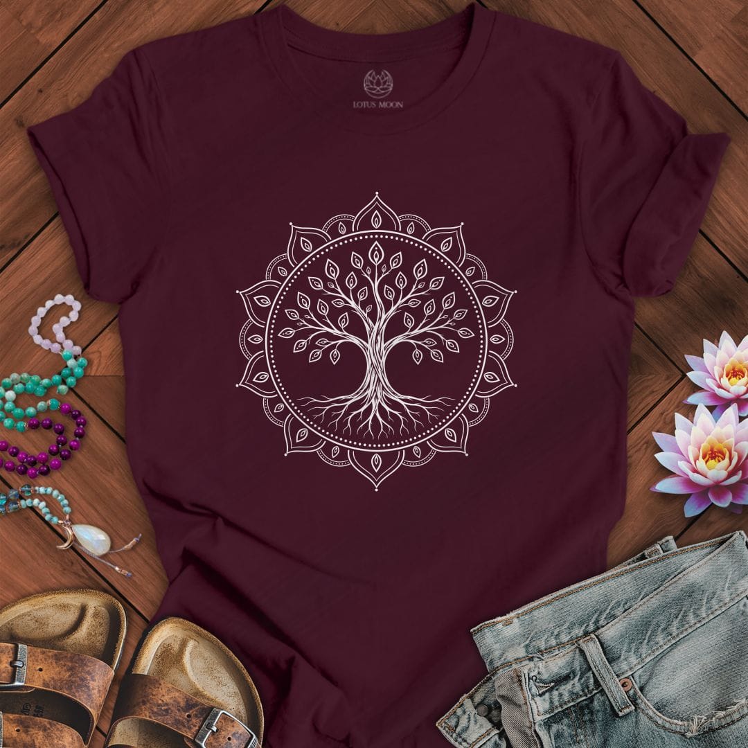 Printify T-Shirt Tree Of Life Mandala Tee Maroon / S