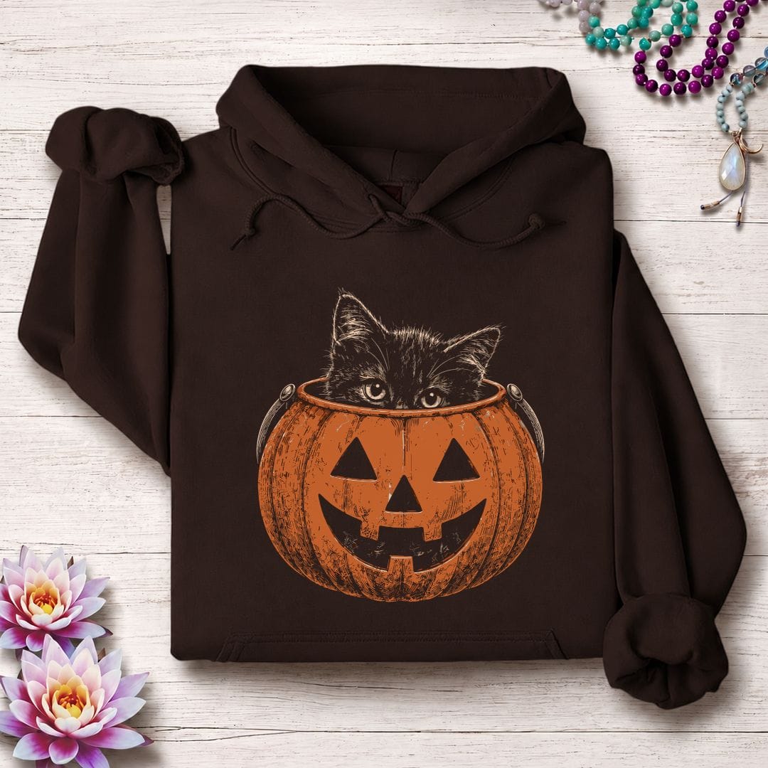 Trick-or-Treat Kitten Hoodie Dark Chocolate