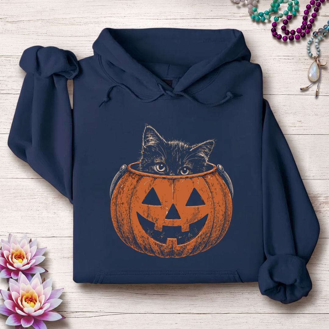 Trick-or-Treat Kitten Hoodie Navy