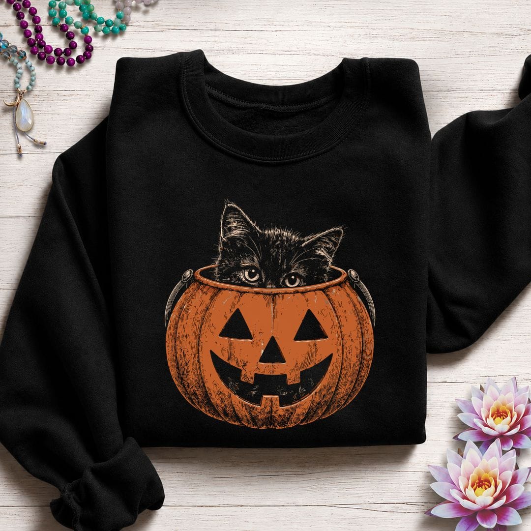 Trick-or-Treat Kitten Sweatshirt Black