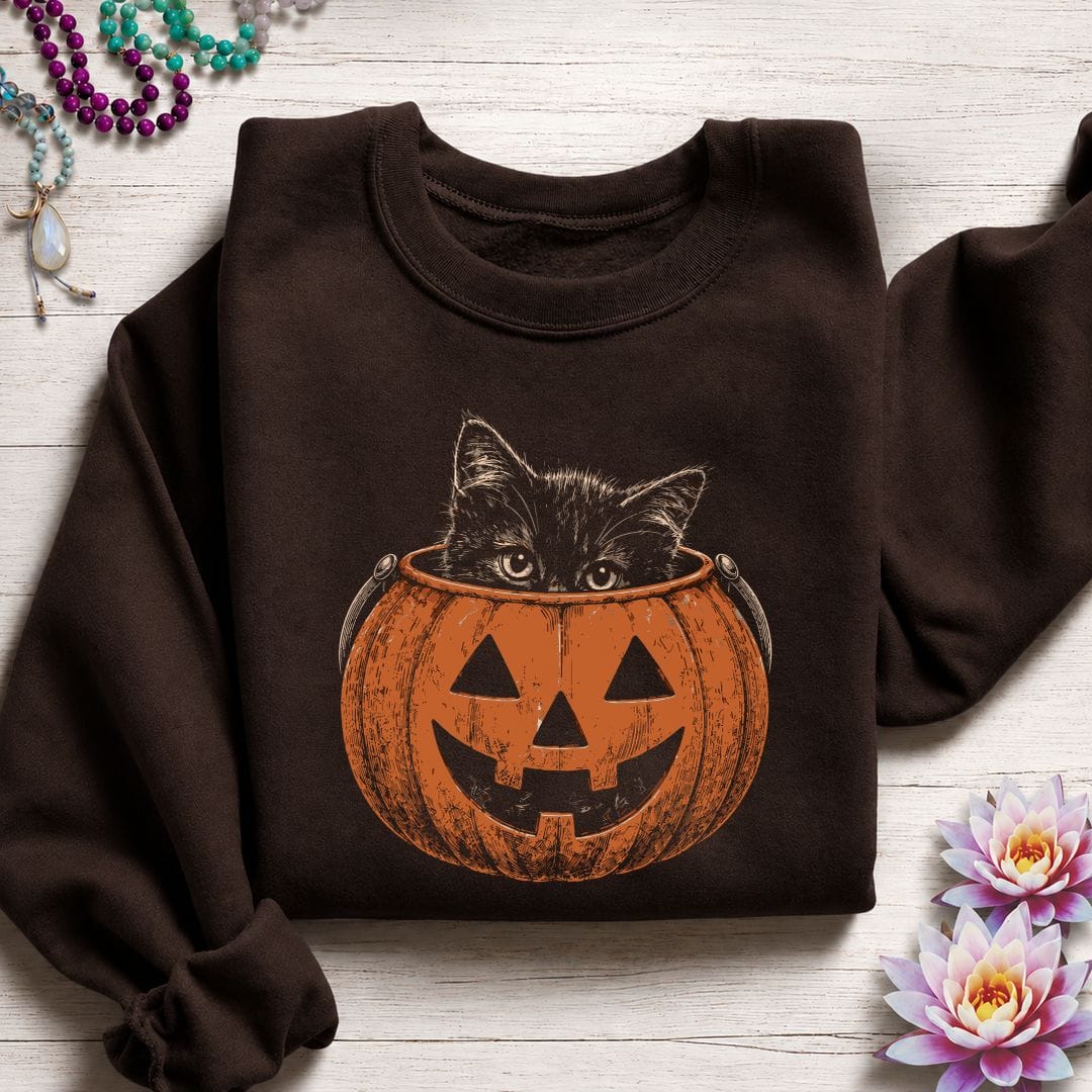Trick-or-Treat Kitten Sweatshirt Dark Chocolate
