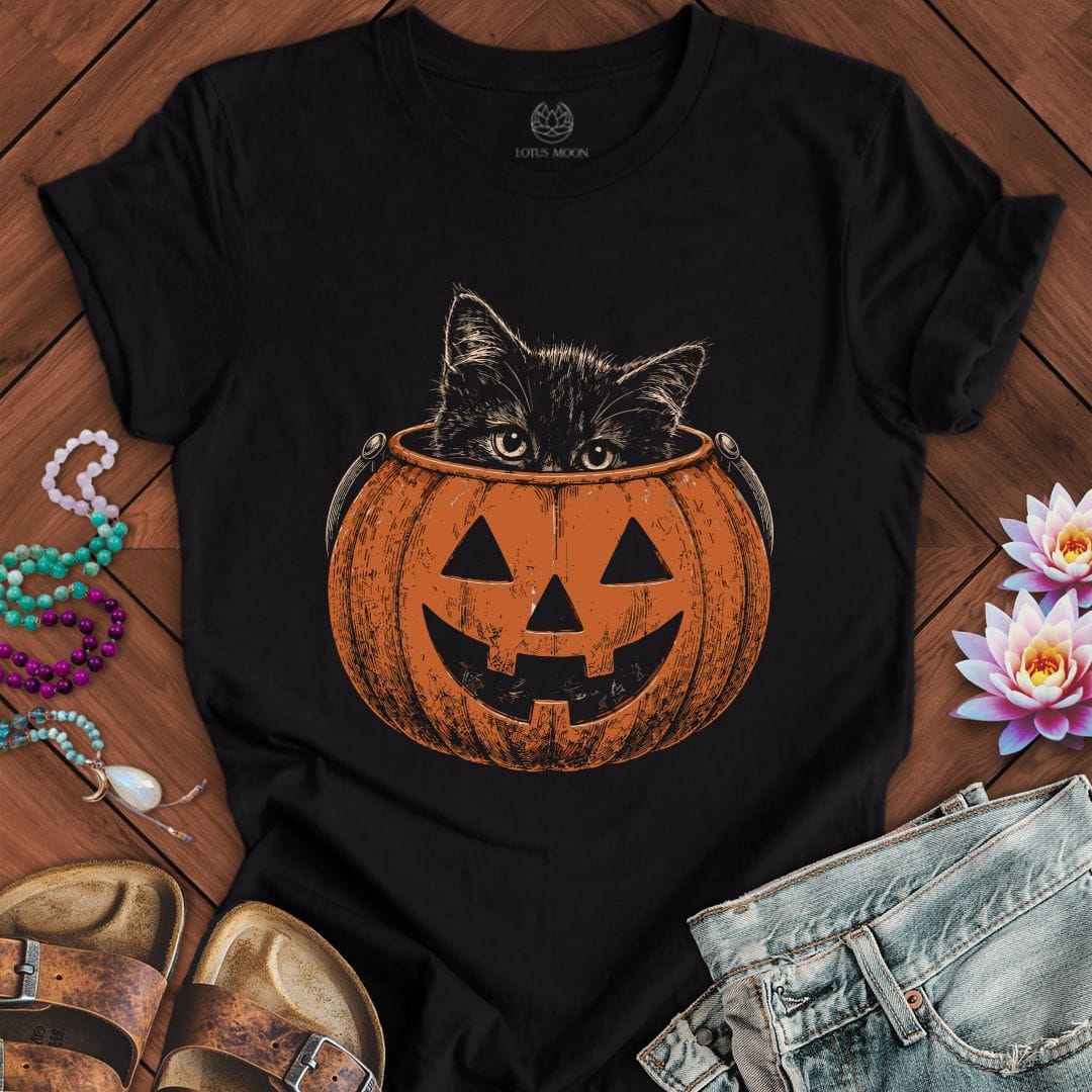 Trick-or-Treat Kitten Tee Black