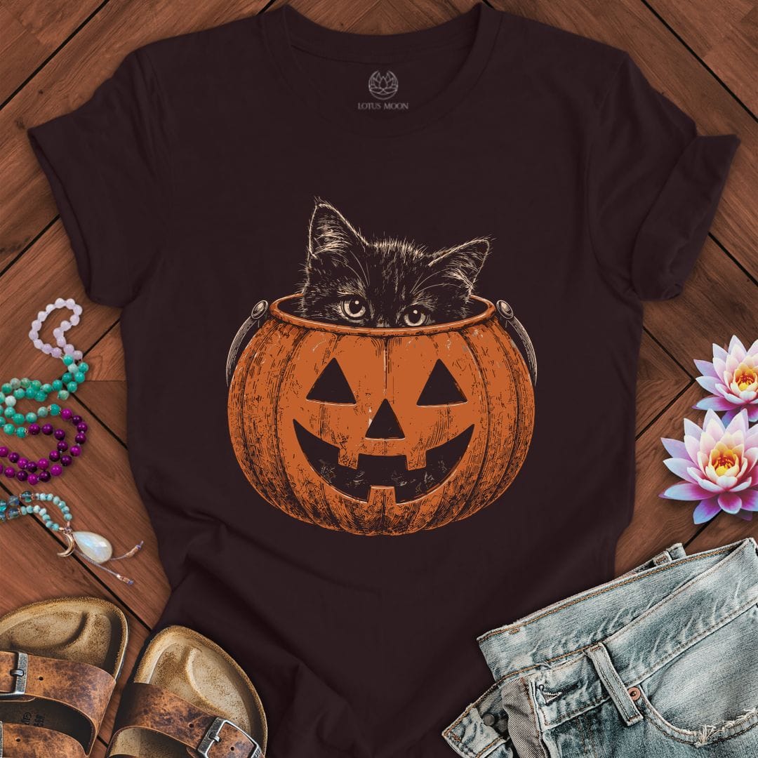 Trick-or-Treat Kitten Tee Oxblood Black