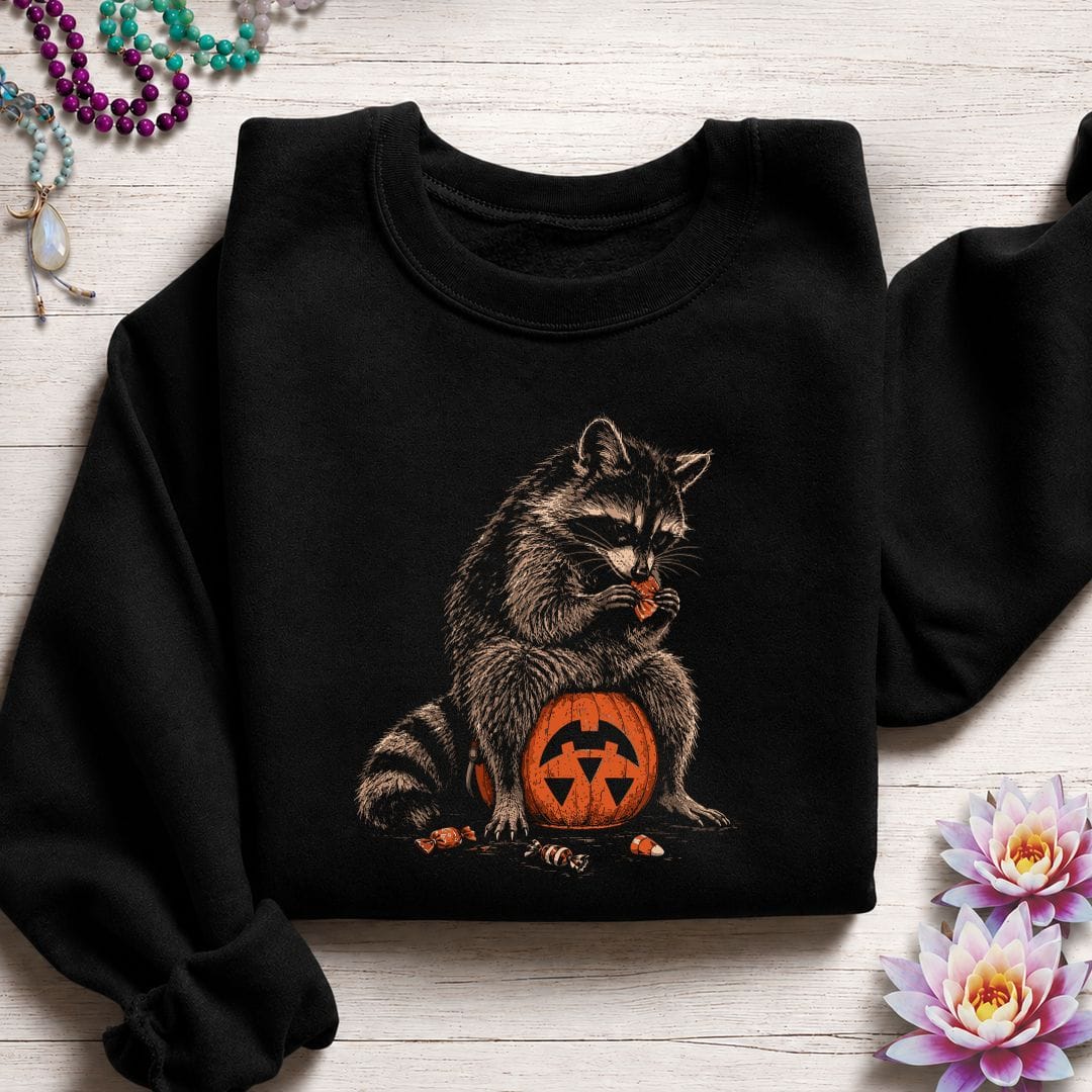 Trick-or-Treat Raccoon Sweatshirt Black