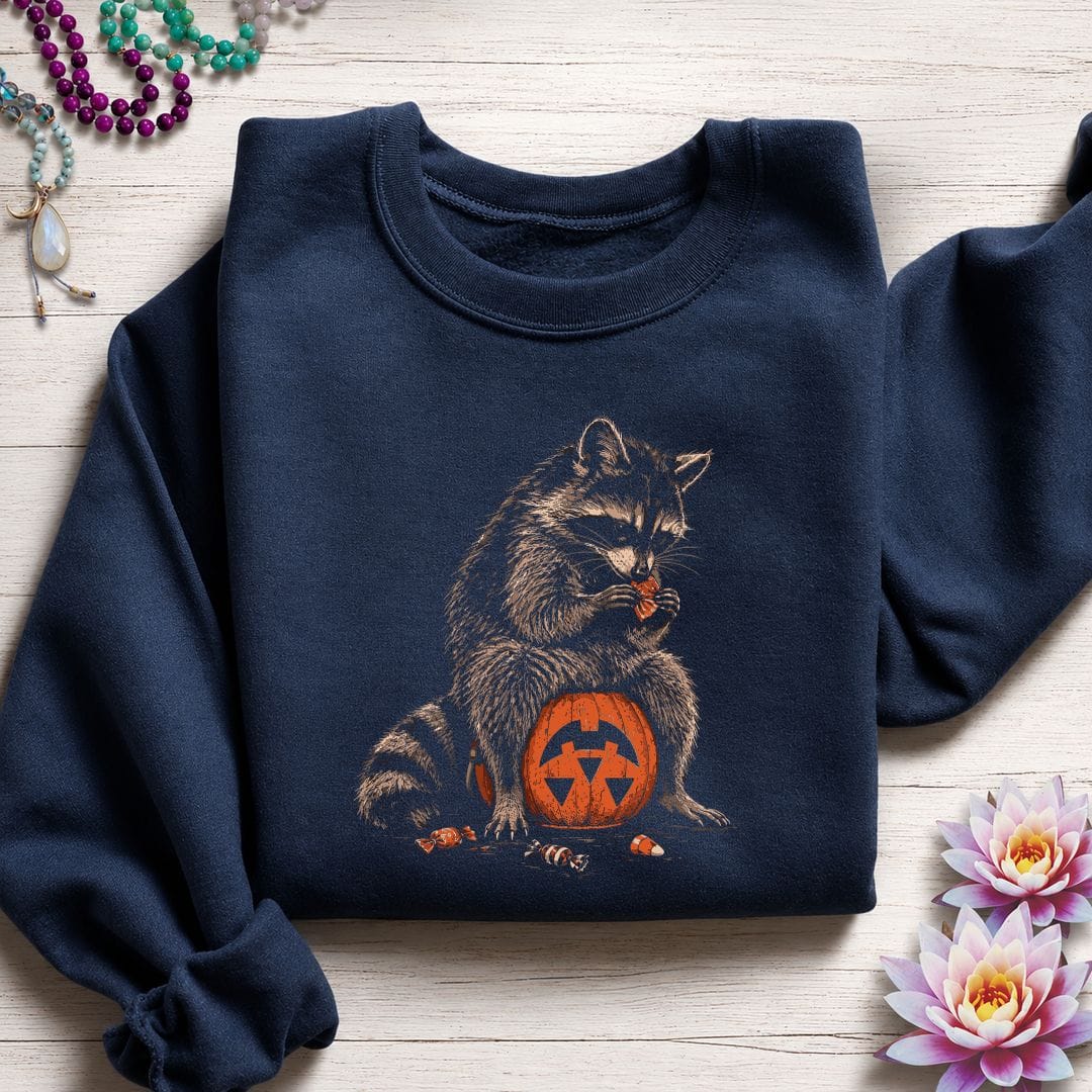 Trick-or-Treat Raccoon Sweatshirt Navy