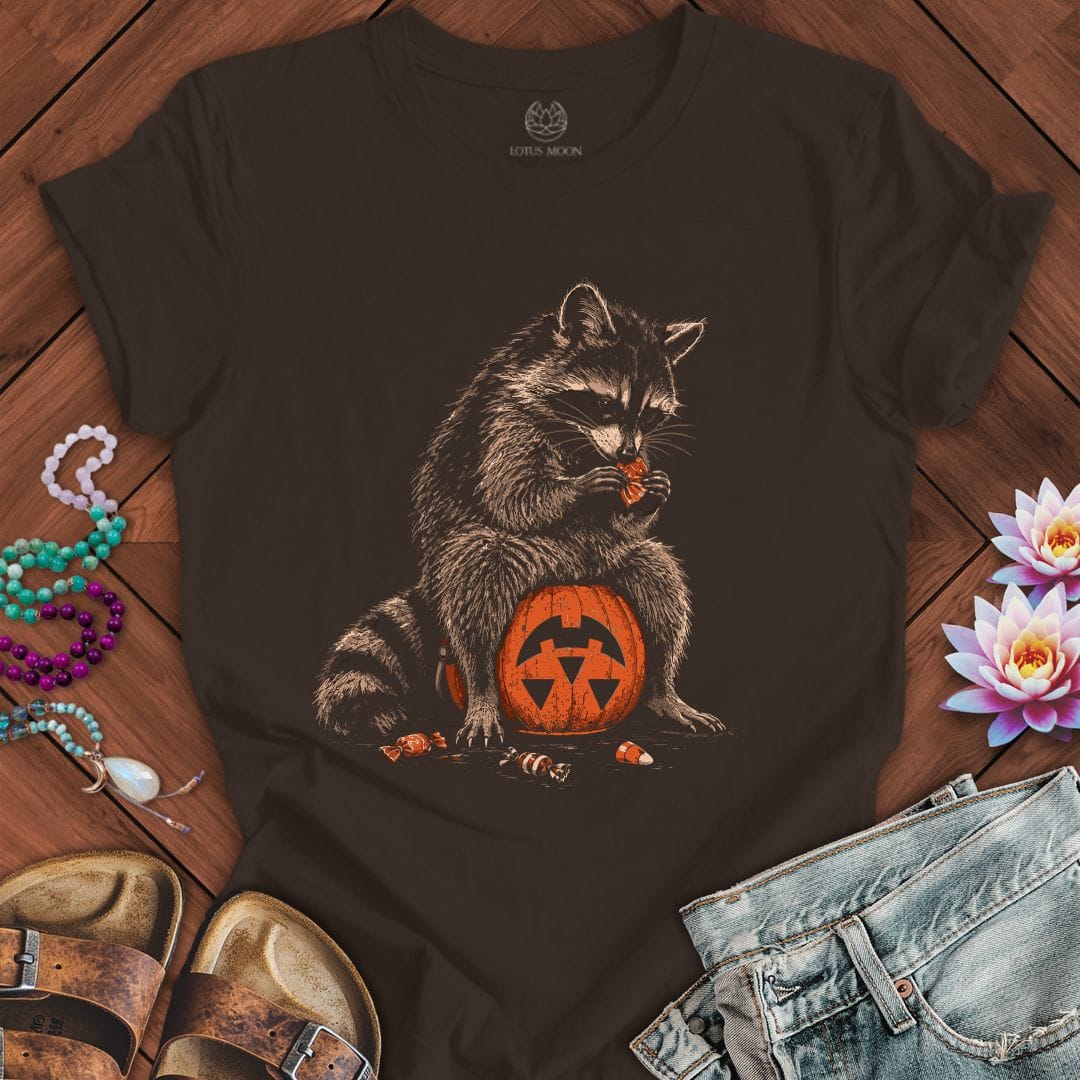 Trick-or-Treat Raccoon Tee Brown