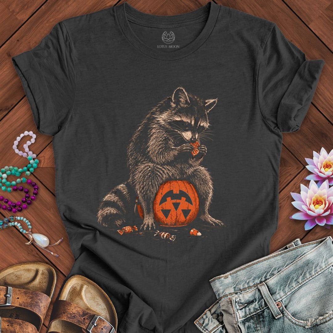 Trick-or-Treat Raccoon Tee Dark Grey Heather