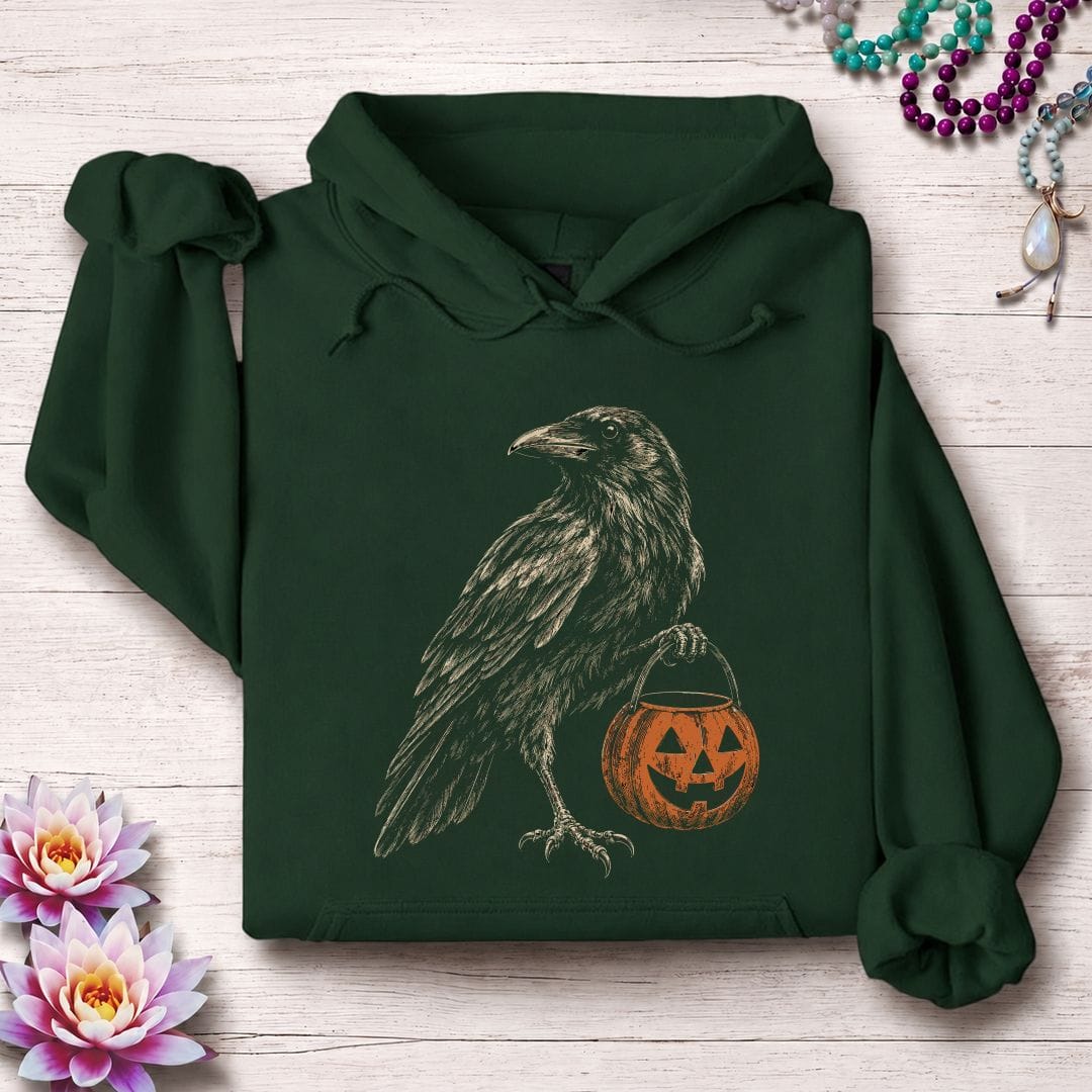 Trick-or-Treat Raven Hoodie Forest Green
