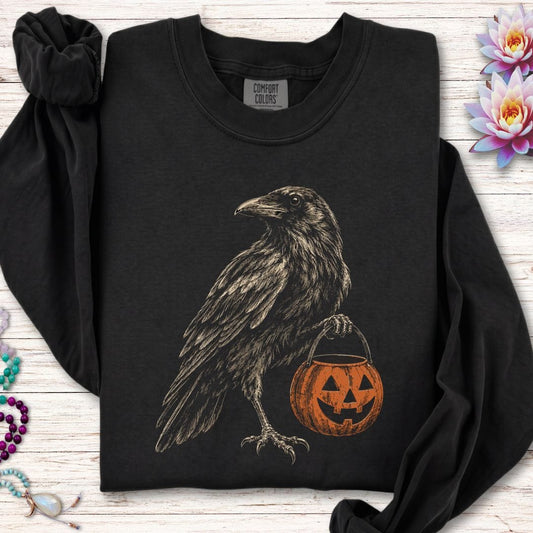 Trick-or-Treat Raven Long Sleeve Tee Black