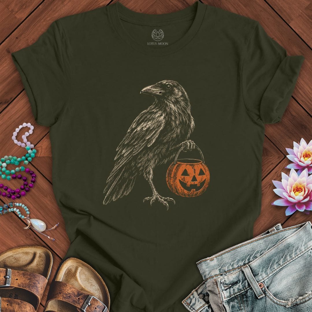 Trick-or-Treat Raven Tee Dark Olive