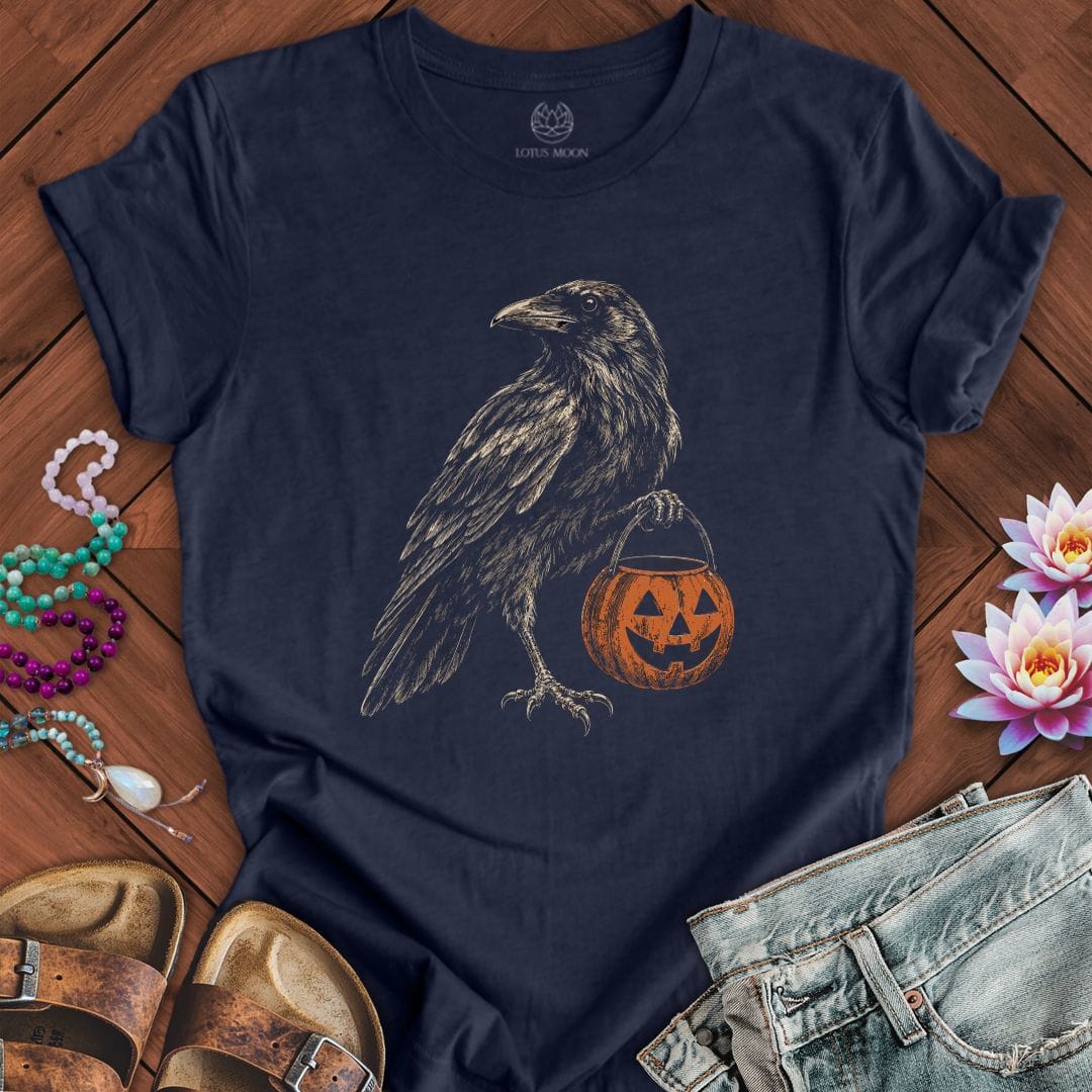 Trick-or-Treat Raven Tee Heather Midnight Navy