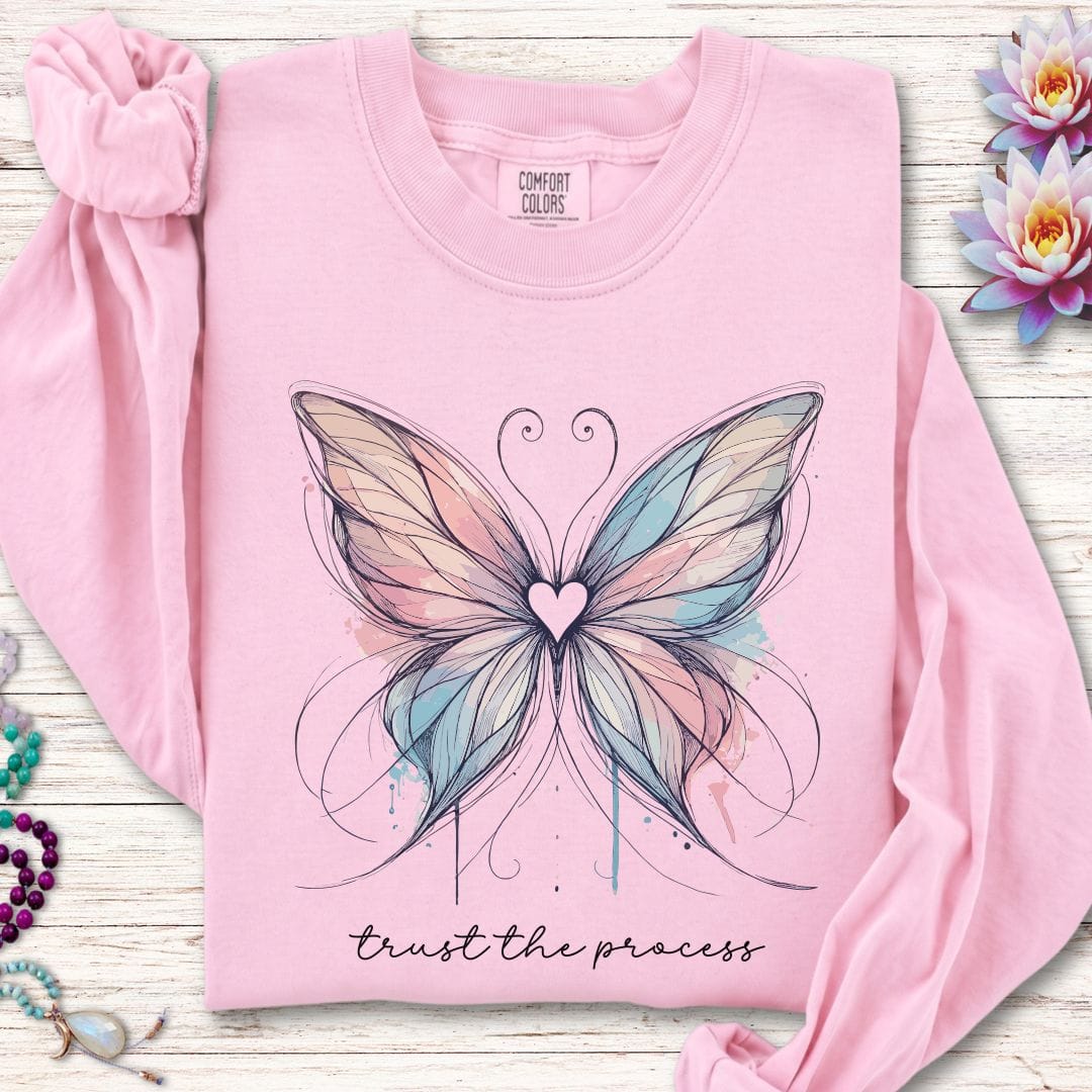 Printify Long-sleeve Trust The Process Butterfly Long Sleeve Tee Blossom / S