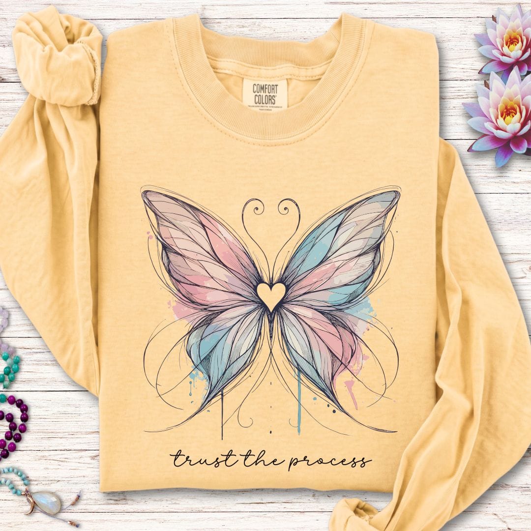 Printify Long-sleeve Trust The Process Butterfly Long Sleeve Tee Butter / S
