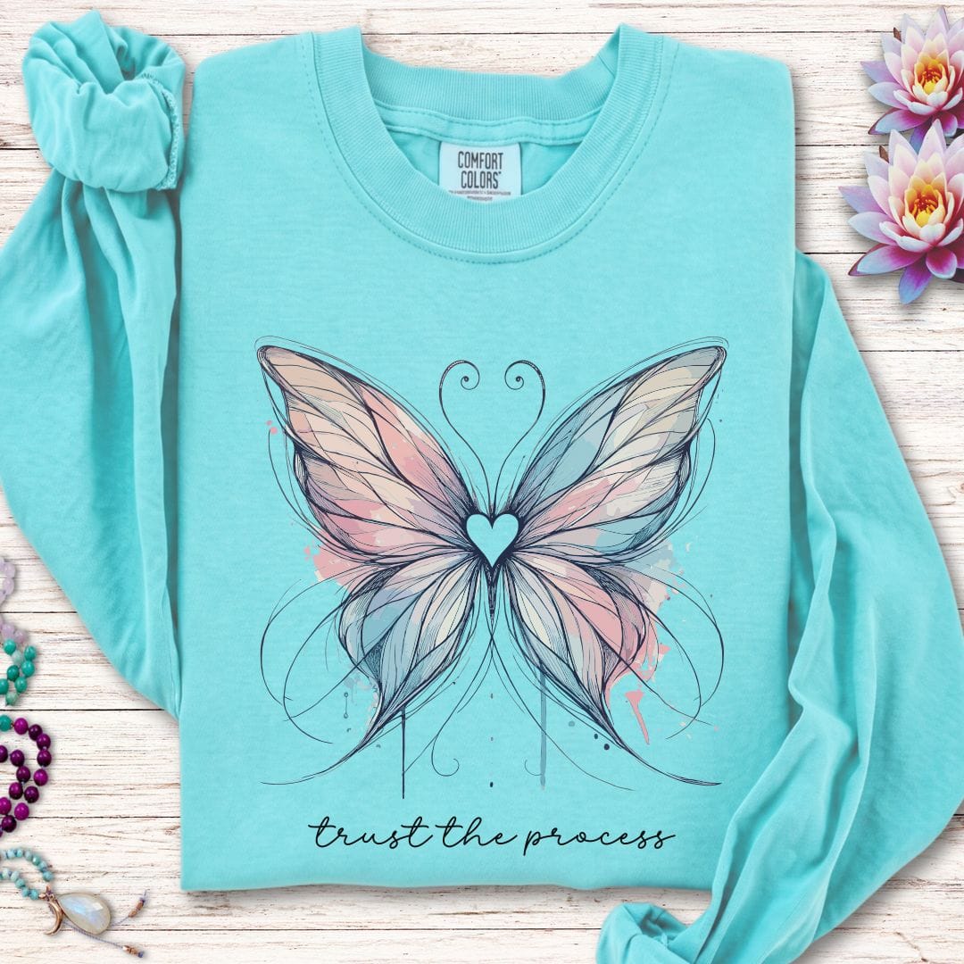 Printify Long-sleeve Trust The Process Butterfly Long Sleeve Tee Chalky Mint / S